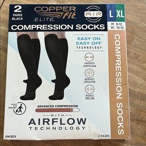 Copper Fit Elite Black Compression Socks - 2 Pack (L/XL)